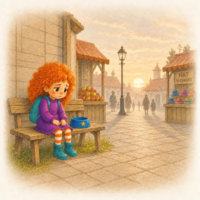 Olla sitting sadly on a bench with an empty dog bowl