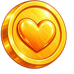 A gold coin with a heart